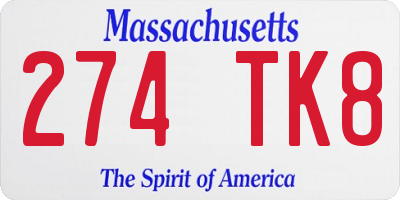 MA license plate 274TK8