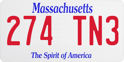 MA license plate 274TN3