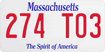 MA license plate 274TO3