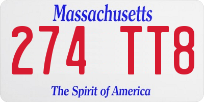 MA license plate 274TT8