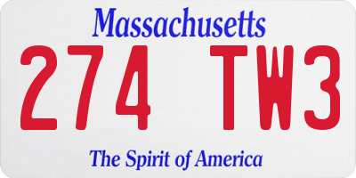 MA license plate 274TW3