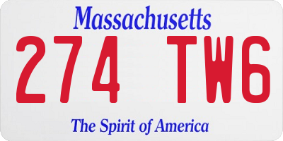 MA license plate 274TW6