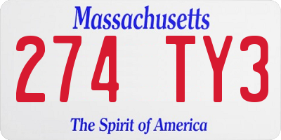 MA license plate 274TY3