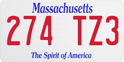 MA license plate 274TZ3