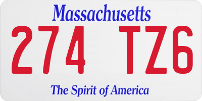 MA license plate 274TZ6
