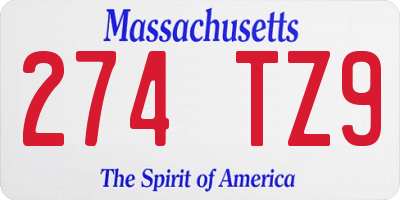 MA license plate 274TZ9