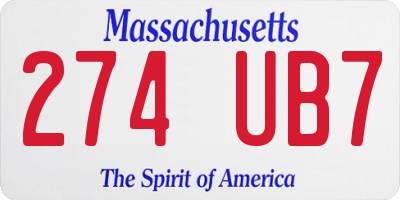 MA license plate 274UB7
