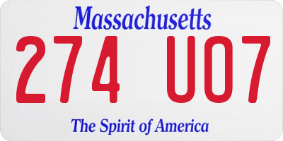MA license plate 274UO7