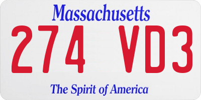 MA license plate 274VD3