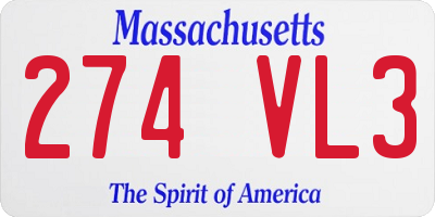 MA license plate 274VL3