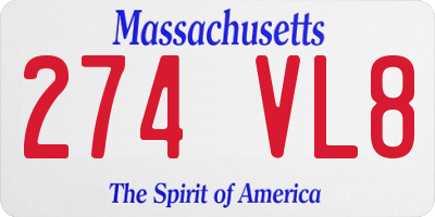 MA license plate 274VL8
