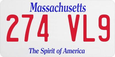 MA license plate 274VL9