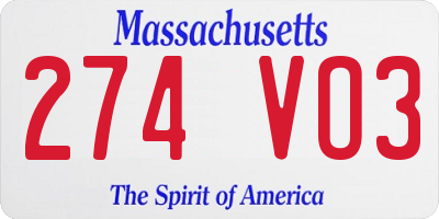 MA license plate 274VO3