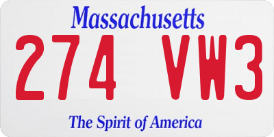 MA license plate 274VW3