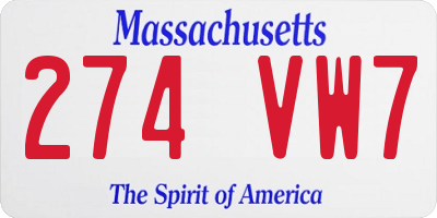 MA license plate 274VW7