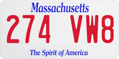 MA license plate 274VW8