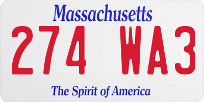 MA license plate 274WA3