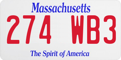 MA license plate 274WB3