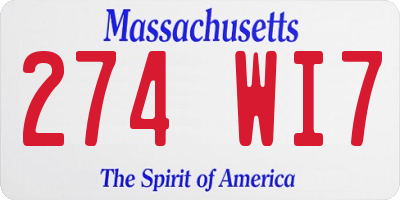 MA license plate 274WI7