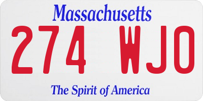 MA license plate 274WJ0