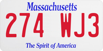 MA license plate 274WJ3