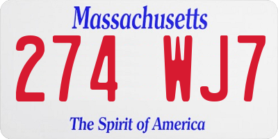 MA license plate 274WJ7
