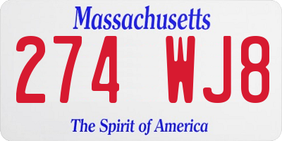 MA license plate 274WJ8