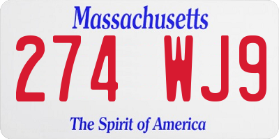 MA license plate 274WJ9
