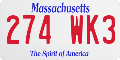 MA license plate 274WK3