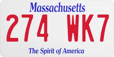 MA license plate 274WK7