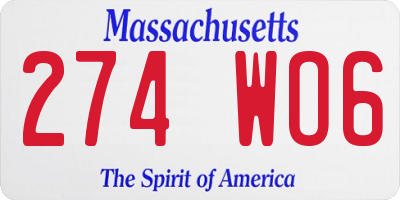 MA license plate 274WO6