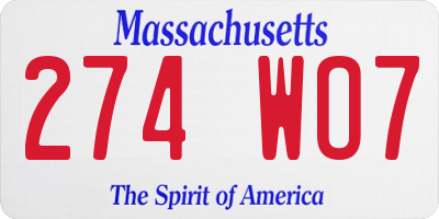 MA license plate 274WO7