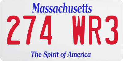 MA license plate 274WR3
