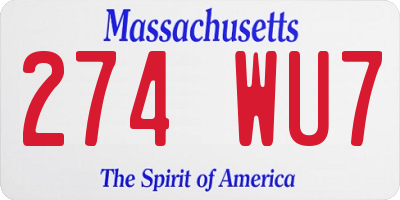 MA license plate 274WU7