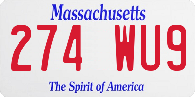 MA license plate 274WU9