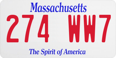 MA license plate 274WW7