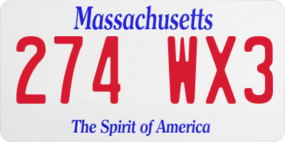 MA license plate 274WX3