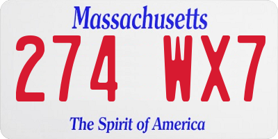 MA license plate 274WX7
