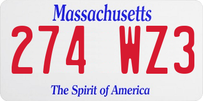 MA license plate 274WZ3