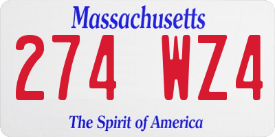 MA license plate 274WZ4