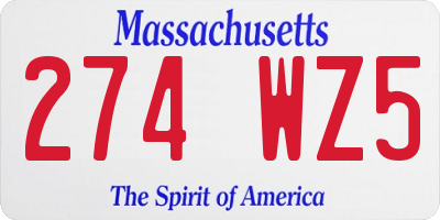 MA license plate 274WZ5