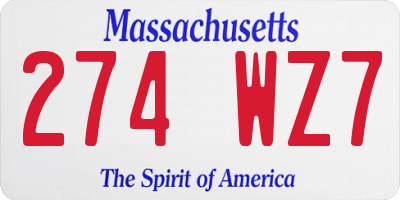 MA license plate 274WZ7