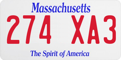 MA license plate 274XA3