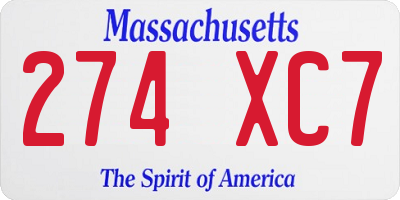MA license plate 274XC7