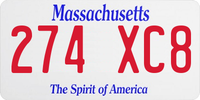 MA license plate 274XC8