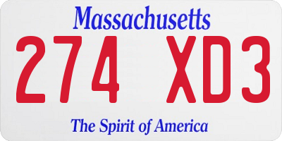 MA license plate 274XD3