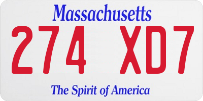 MA license plate 274XD7