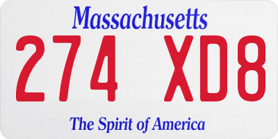 MA license plate 274XD8