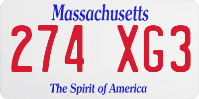 MA license plate 274XG3