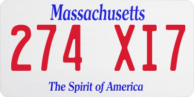 MA license plate 274XI7